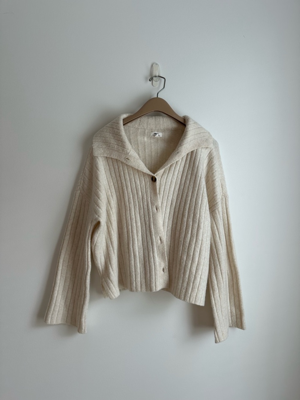 Aerie Cream Ribbed Button-Front Collar Sweater | Size Small